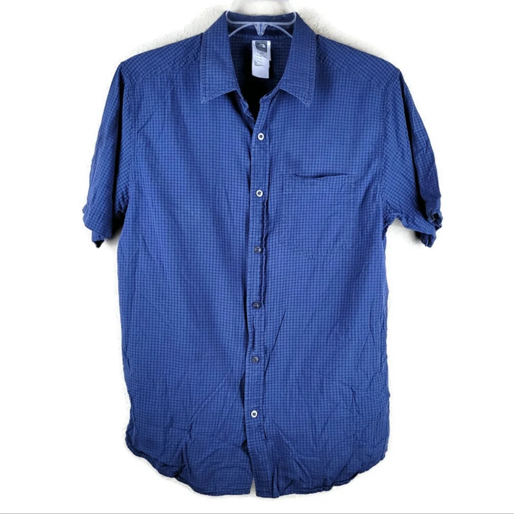 The North Face Shirt Men‎ M Blue/Black Micro-Ginham Short Sleeve Button Up